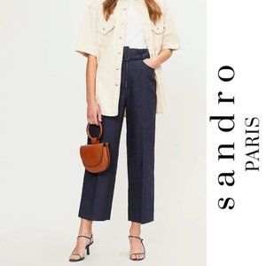 Sandro NEW Cropped Belted High-Waist Trousers, 28